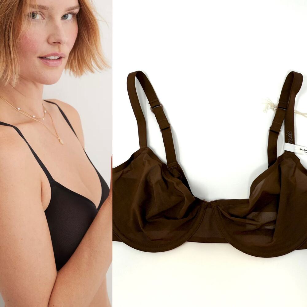 Aerie Smoothez Unlined Underwire Mesh Balconette Bra In Brown Size 36D New